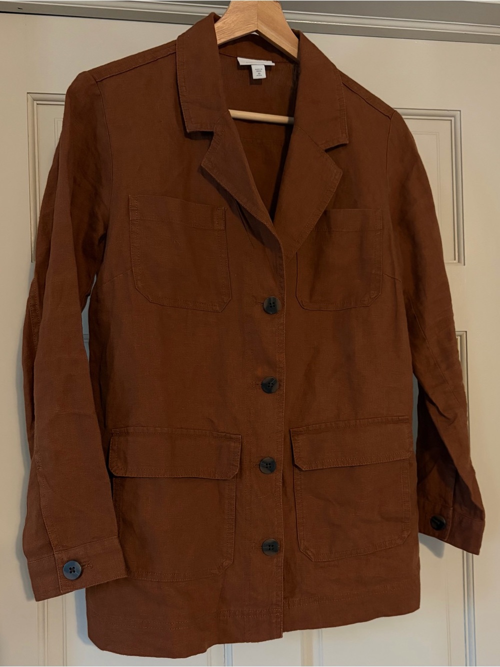 J. Jill Love Linen Utility Chore Jacket Blazer Auburn Brown XS Petite